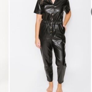Smash + Tess The Midnight Mood Faux Leather Black Jumpsuit